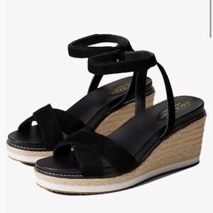 Cole Haan Cloudfeel Black Open Toe Ankle Strap Wedge Heeled Espadrille Sandals